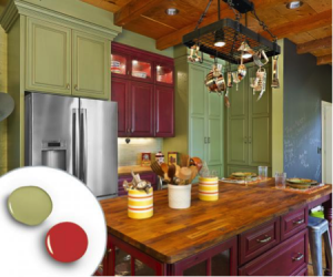 barn red and sage green kitchen